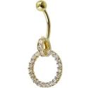 Solid 14KT Yellow Gold CZ CIRCLE CHARM Belly Ring