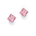 Sterling Silver 6mm Square Pink CZ Stud Earrings