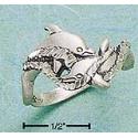 Sterling Silver Double Dolphin With Sea Foam Roping Ring