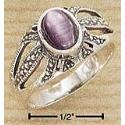 Sterling Silver Antiqued Open Burst Oval Purple Cat Eye Ring