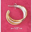 SS Two-Tone 1 Inch 4 Ring Fanned Post Hoop Earrings