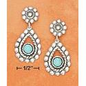 SS Flower Post Beaded Edges Turquoise Stone Dangle Earrings