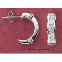 Sterling Silver Half Hoop Post Earrings CZs Two Tone Rings