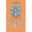 SS Turquoise Flower Post Silver Feathers Dangle Earrings