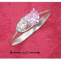 SS 6mm Pink Ice Heart With White CZ In Open Heart Ring
