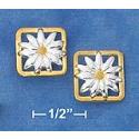 Sterling Silver Two-Tone Square Daisy Post Earrings