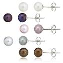 Sterling Silver 5 Pair Multi Color Freshwater Pearl White, Peacock, Pink, Grey, Chocolate Stud Earring Set
