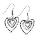 Sterling Stamped Pattern Four Heart Earrings