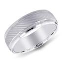 14K White Gold Satin Ridged Center Mens Wedding Band