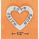 Sterling Silver Open Heart Charm With Love Hope Faith
