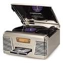Crosley CR712 Autorama Turntable with CD Player and AM/ FM Radio, Brushed Chrome