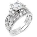 Sterling Silver Cubic Zirconia CZ Wedding Engagement Ring Set