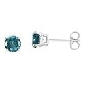 14k White Gold, Round, 4-Prong Dark Blue Diamond Stud Earrings (1/ 4 cttw)