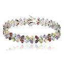 Sterling Silver Multi-Gemstone Flower Bracelet w/ Diamond Accents, 7.25"