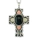 Black Hills Gold Tricolor Sterling Silver Antiqued Onyx Cross Pendant