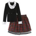 Disorderly Kids Girls Plus Long Sleeve Ruffle 2-Fer Top & Plaid Skirt Set