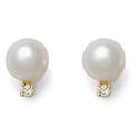 14k Yellow Gold Freshwater Cultured Pearl 5.0-5.5mm Earrings w/ Diamond (.04ctw)