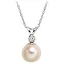 14k White Gold Freshwater Cultured Pearl 8.0-8.5mm Pendant w/ Diamond (.07ctw), 18"