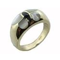 White Mother Of Pearl and Black Jade Butterfly Contour Ring with Diamonds, 14k Gold