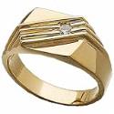 0.12Ct.T.W. Round Brilliant Cut Diamonds, 14K Yellow Gold. Mens Solitaire Diamond Ring