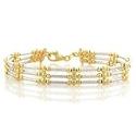 14K Yellow and White Gold 2 Tone 3 File Diamond Cut Barrel Beads Link Bracelet - 7