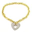 14K White and Yellow Rolo Charm Bracelet with Open Heart 7.2"