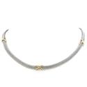 14K White and Yellow Gold Flat Mesh Necklace w/ X-Accent - 17