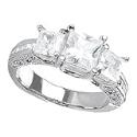 14K White Gold 1 1/ 3 ctw. Princess Cut Three-Stone Diamond Ring - (I-J;I1-I2)