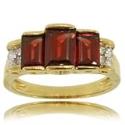 Solid Yellow Gold Ring 2ct 3 Stone Garnet Diamond Sz=7