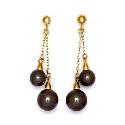 14k Yellow 6 and 7 mm Round Black Crystal Pearl Earrings
