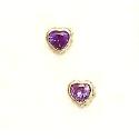 14k Yellow 4 mm Heart Amethyst-Purple CZ Earrings