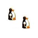 14k Yellow Black and White Enamel Childrens Penguin Earrings
