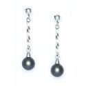 14k White 7 mm Round Dark-Gray Crystal Pearl Earrings