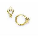 14k Yellow Round CZ Heart Childrens Hinged Earrings