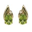 14k Yellow 8x5 mm Pear Peridot and Diamond Stud Earrings