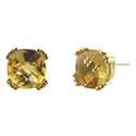 14k Yellow 8 mm Cushion-Cut Square Citrine Stud Earrings