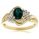 10k Yellow Gold Lab-Created Emerald Ring w/ Diamond Accent, Size 7